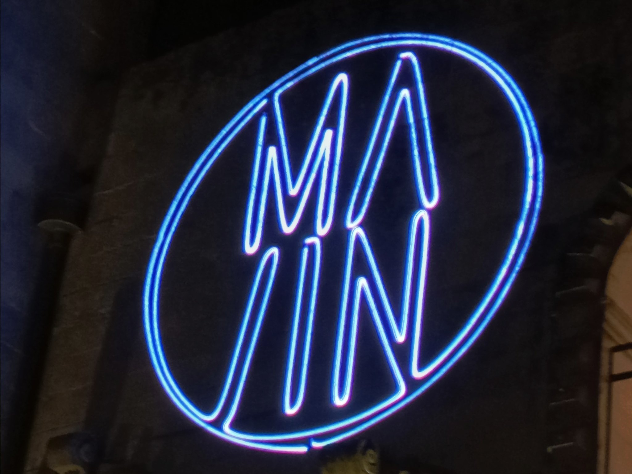 The MA/IN festival neon sign at KORA, Castrignano de' Greci